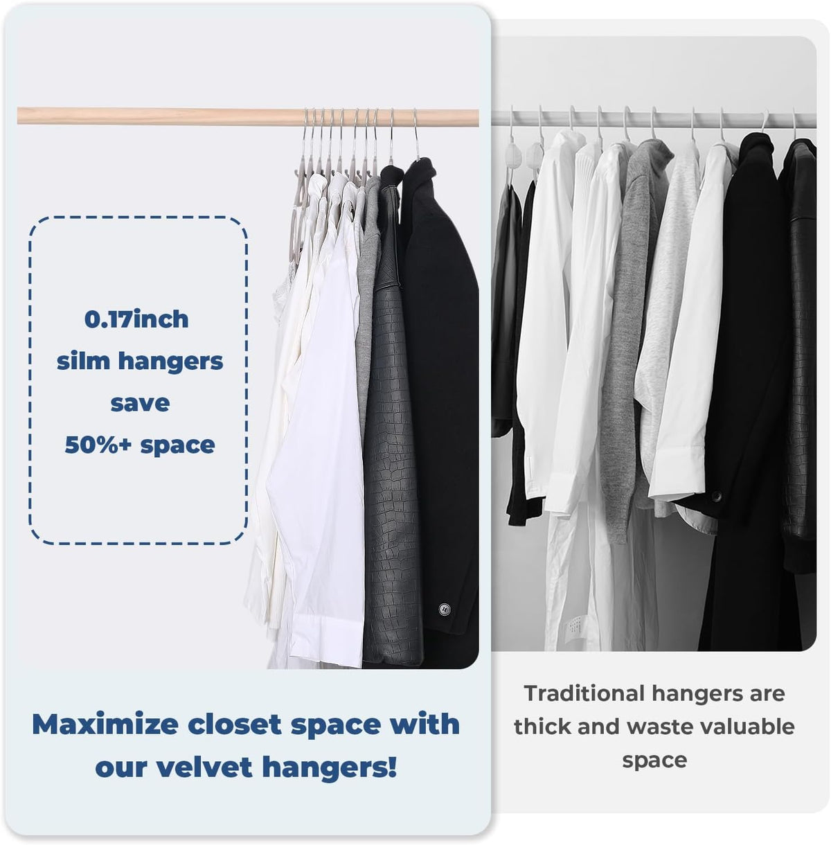 Grey Velvet Hangers, Stackable Hanger with Non Slip Felt Fabric