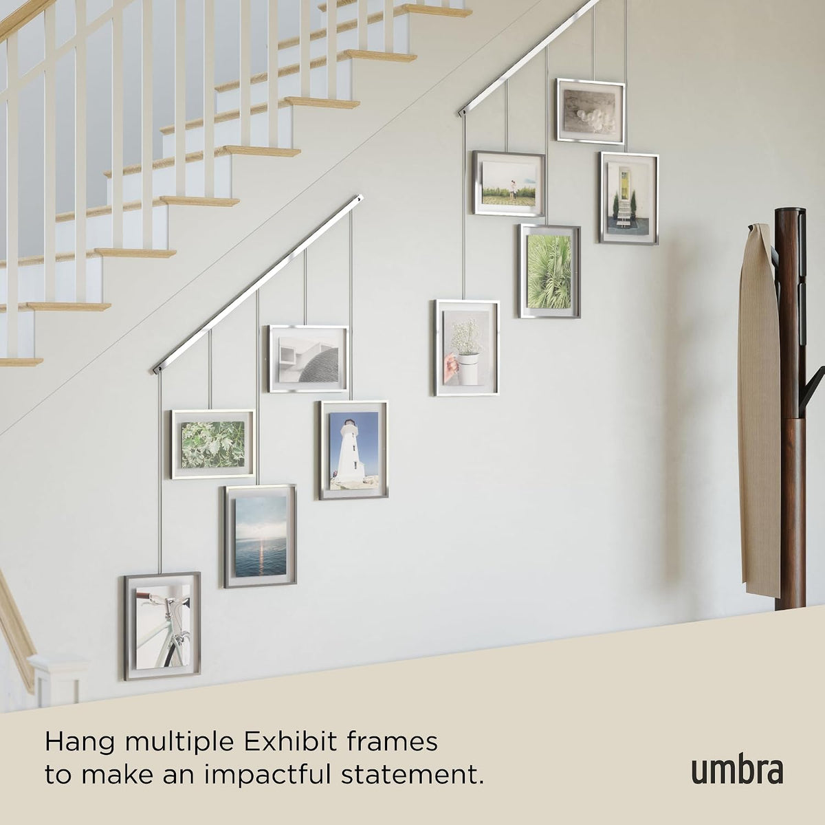 Umbra Exhibit Picture Frame Set, Adjustable Wall Mount, Set of 5, Chrome