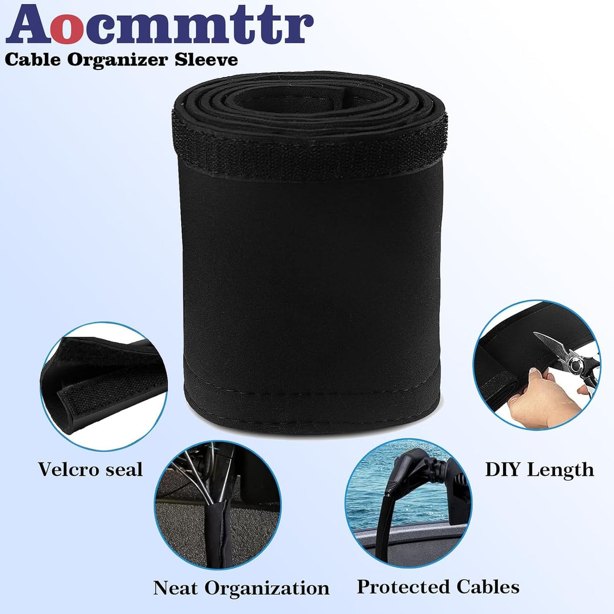 Trolling Motor Cable Sleeve, 60" Made of Black Neoprene Trolling Motor Sleeve, Great for Cover Cables and Extension Cords and Outboard Motor Sleeve Organizer Cable Management and Protector