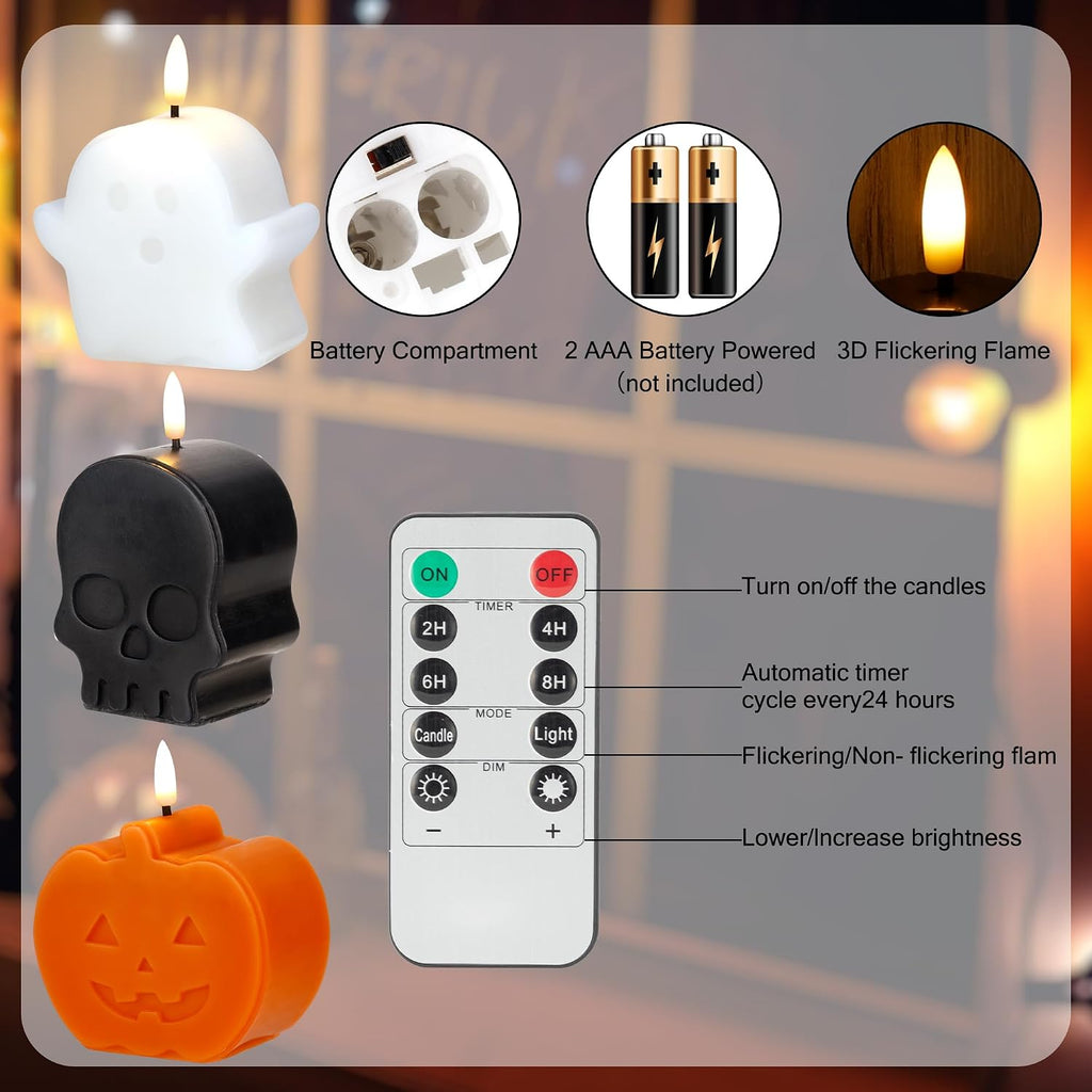 Halloween Flameless Candles with Remote, Cute Halloween Ghost Pumpkin Decor