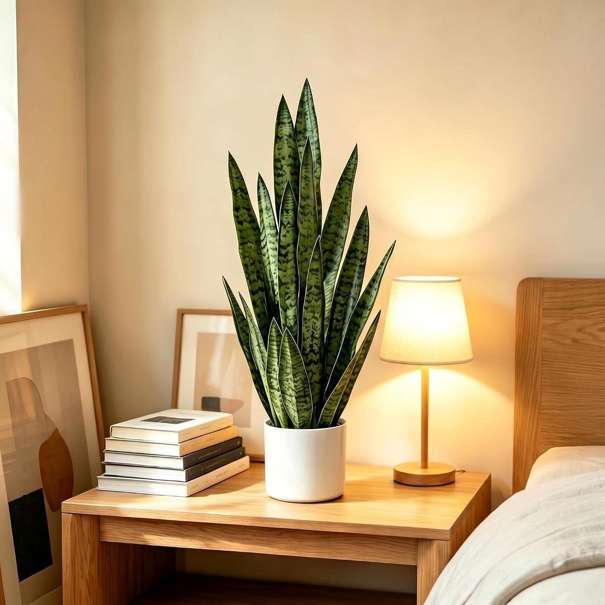 Fake Snake Plant 3FT, 35in Artificial Potted Plant with White Pot