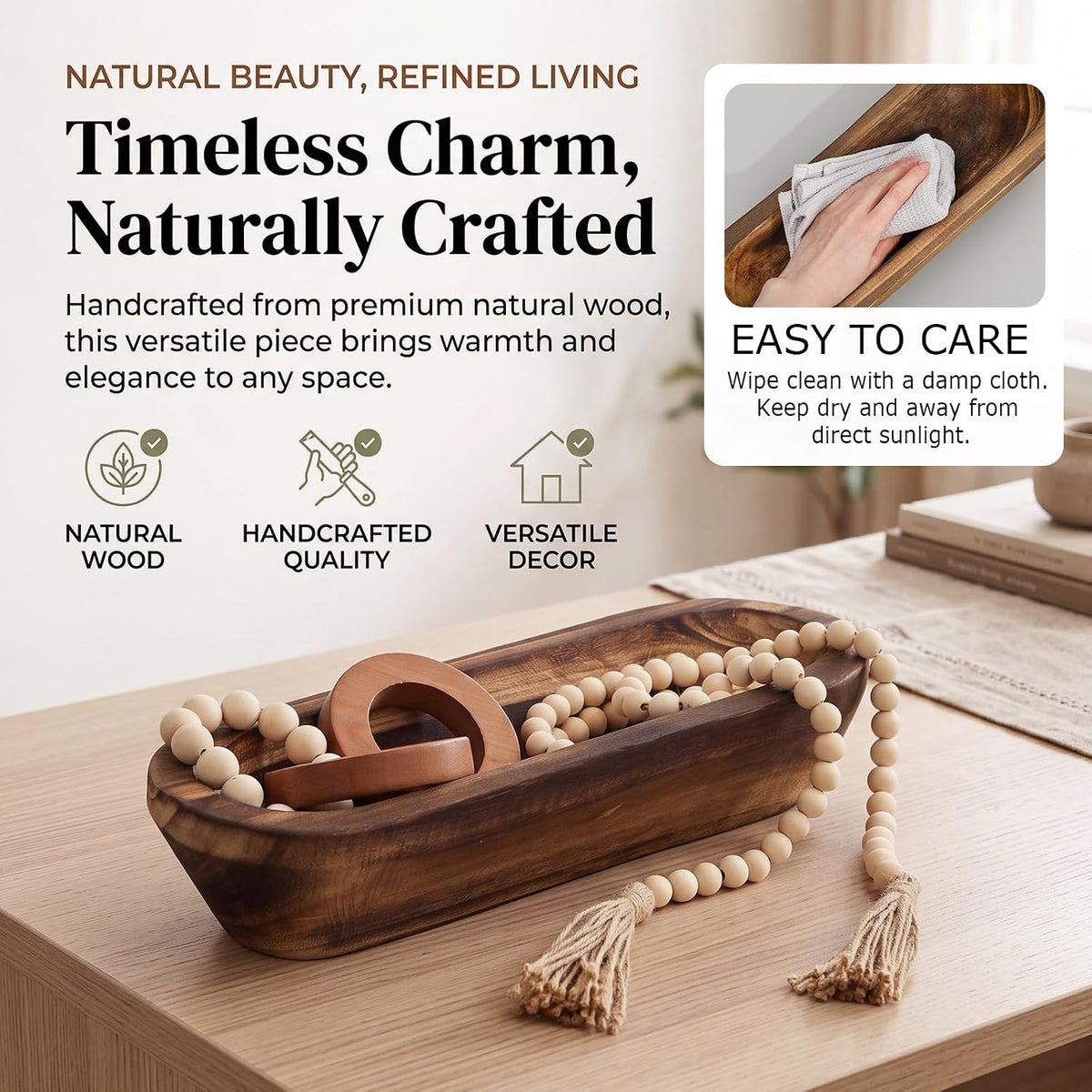 16.5" Wooden Dough Bowls for Decor Farmhouse Centerpiece Table Decoration