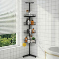 Standing Shower Caddy Corner, 4-Tier Adjustable Height Bathroom Organizer, 6-Section Pole, Sturdy Floor Standing Shelf for Shower – No Drilling, No Spring Tension