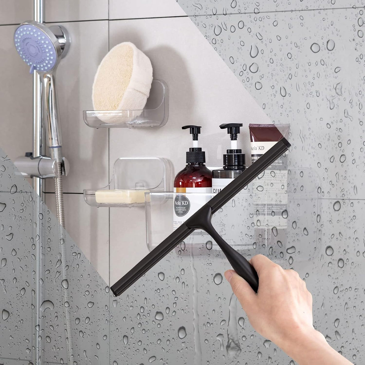 Ettori Shower Squeegee for Glass Doors, Squeegee for Shower Glass Door, Window and Car Glass, Mirrors - All-Purpose Stainless Steel Squeegee, 10 Inches and Black