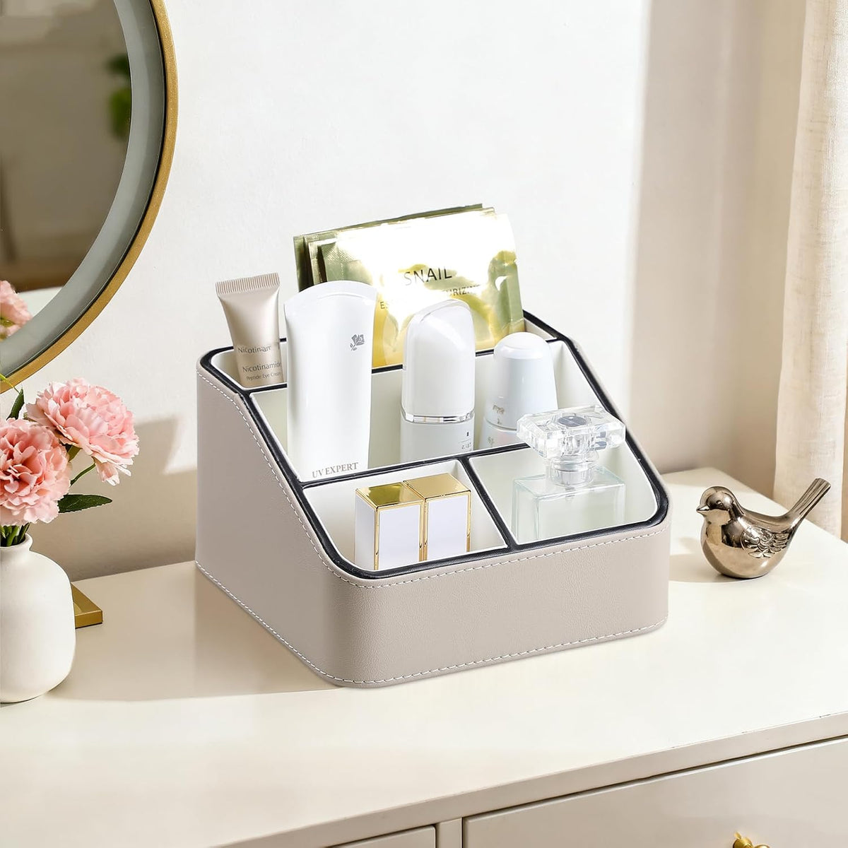 Remote Control Holder, Nightstand Organizer, Desk Caddy (Beige)
