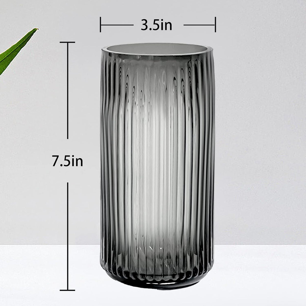 Muyan 7.5" Flower Vase for Decor Ribbed Glass Vase Modern for Centerpieces Desktop Home Office Dining Living Room Wedding (Gray)