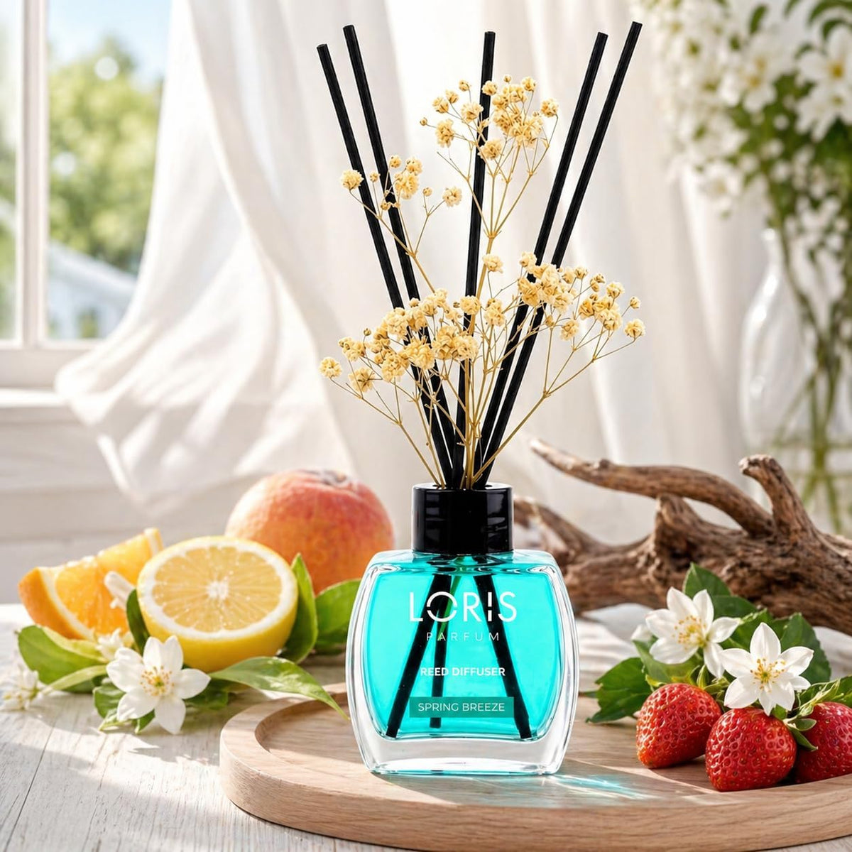 Loris Spring Breeze Reed Diffuser Set with Dried Flowers | Reed Diffusers for Home with Sticks | Bathroom Diffuser & Room Scent | Long-Lasting Home Fragrance | 120 mL / 4.06 fl oz