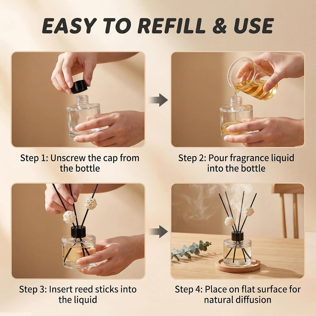 Set of 2 Glass Essential Oils Diffuser Bottles Fragrance Bottle Jars Containers for DIY Replacement Reed Diffuser Sticks Sets Essential Oils Crafts Decor (50ML Black Cap)