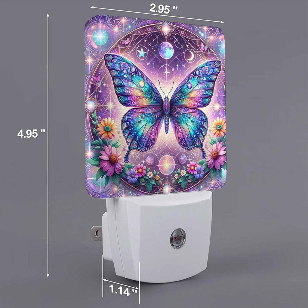 LED Night Light,Abstract Blue Cyan Butterfly LED Night Light Plug into Wall with Dusk to Dawn Light Sensor White Energy Efficient Nightlight for Bedroom Bathroom Hallway Living Room Kitchen