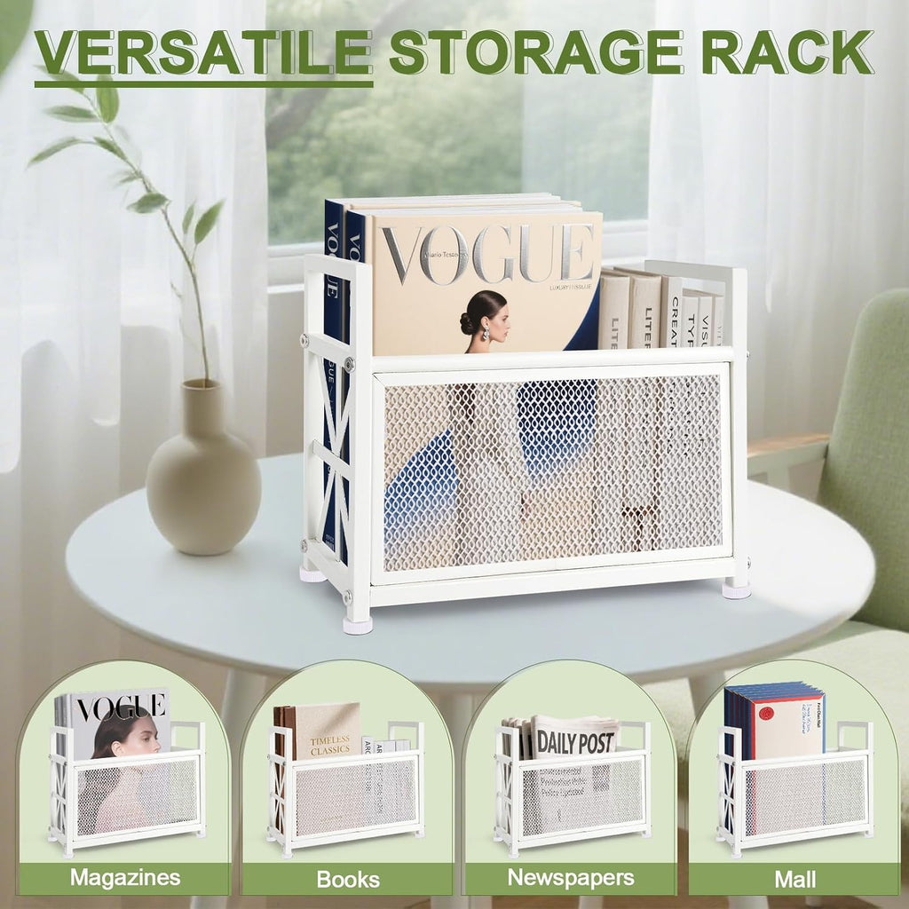White Magazine Holder, Metal Magazine Rack Floor, Magazine Storage Basket, Mesh Magazine File Holder, Magazine Holders for Shelves，Magazine Stand for Desk, Folder Organizer Bin for Magazines