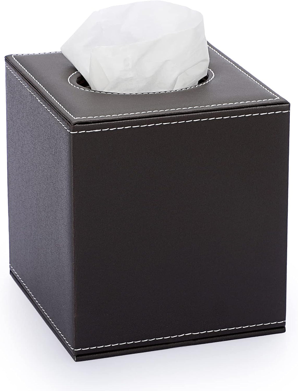 Sumnacon Square Tissue Box Cover,Magnetic Bottom PU Tissue Box Holder,Brown
