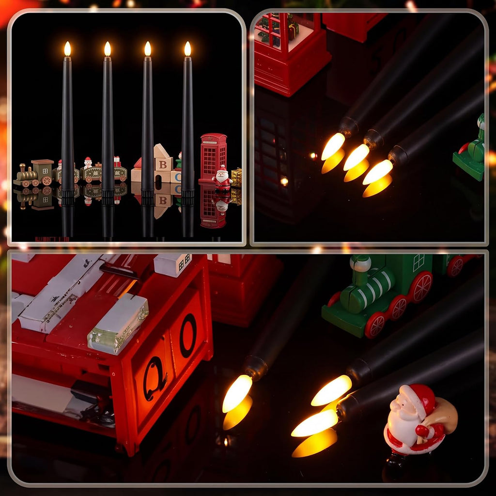 Reginary 48 Pcs Flameless Taper Candles with 4 Remote,Black,9.65 Inches
