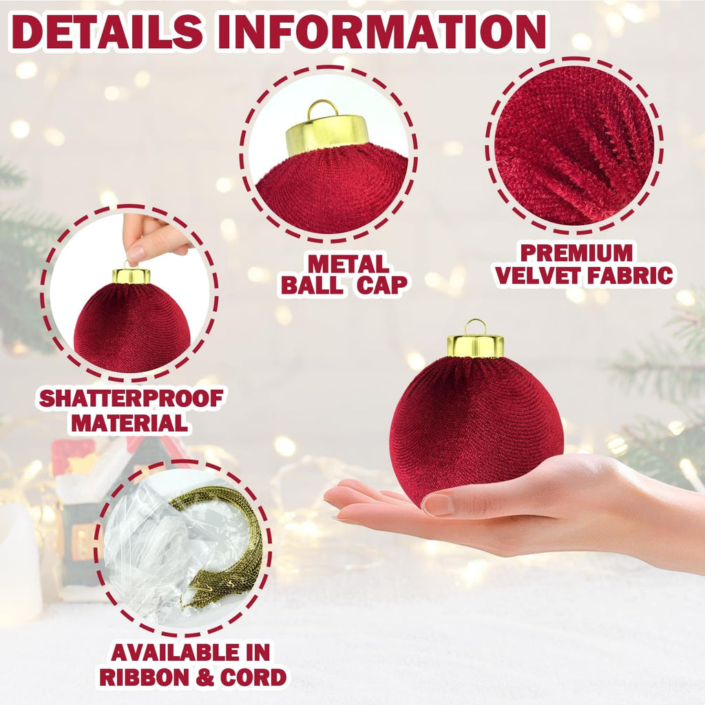 Dark Red Velvet Balls Ornaments for Christmas Tree 15 PCS, 3.15 Inch Large Shatterproof Earth Tones Christmas Bulb Ornaments Set-Decorative Hanging Baubles, Flocked Classic Decor for Holiday(Burgundy)