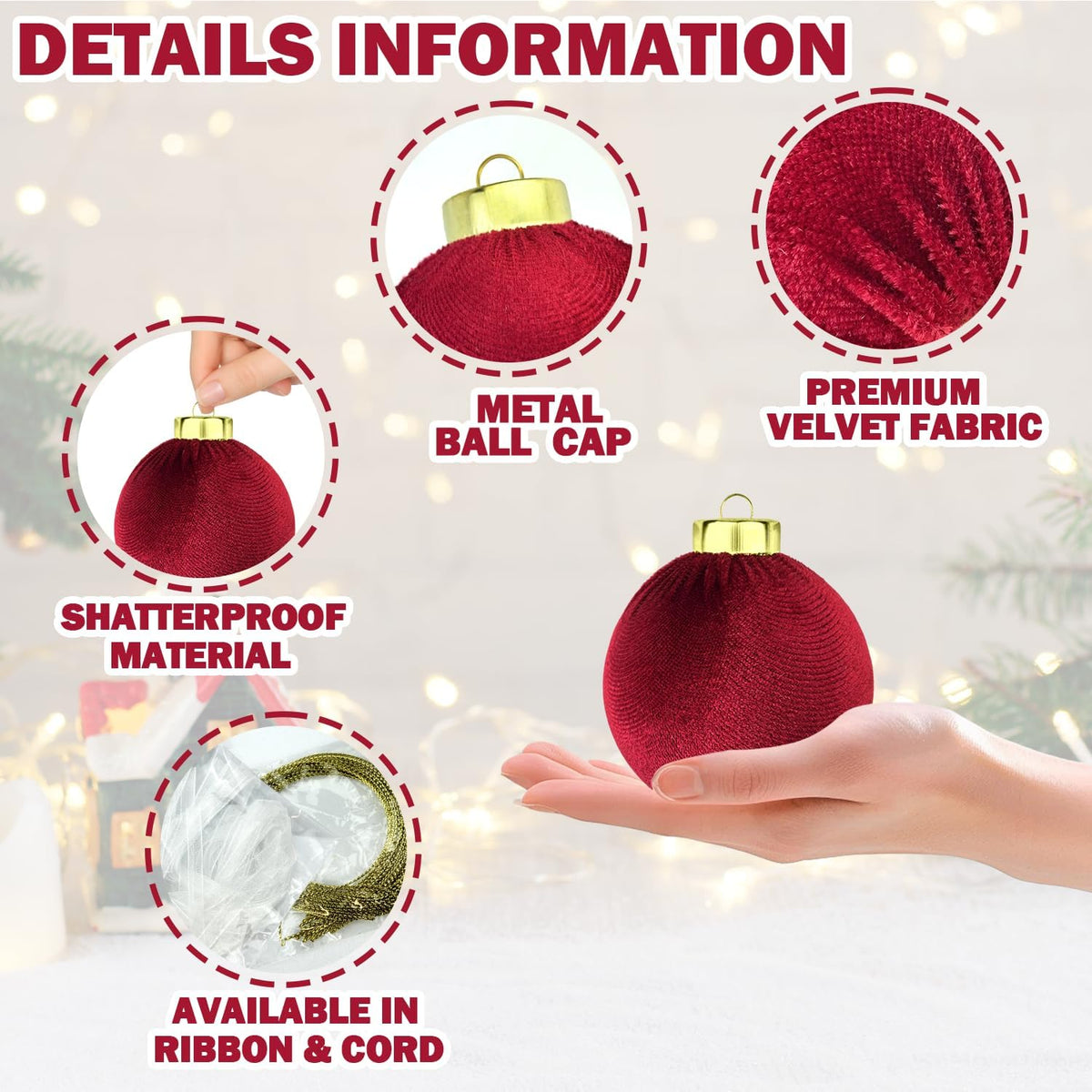 Dark Red Velvet Balls Ornaments for Christmas Tree 15 PCS, 3.15 Inch Large Shatterproof Earth Tones Christmas Bulb Ornaments Set-Decorative Hanging Baubles, Flocked Classic Decor for Holiday(Burgundy)
