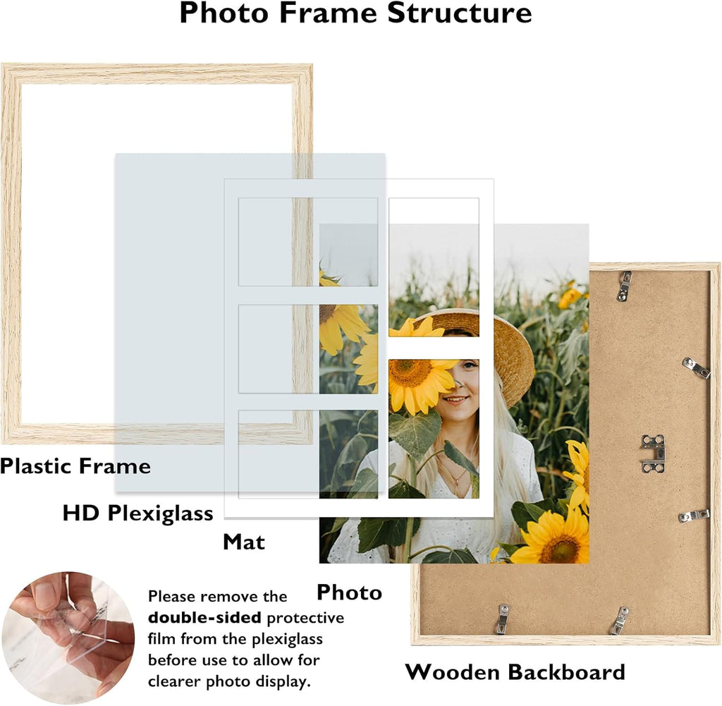 JCJMY 11x14 Picture Frame, 4x6 Collage Picture Frame, Display 5 Pcs 4x6 Photos or 11x14 Picture, Five Opening 4x6 Collage Frame for Wall Hanging, Lightweight 4 x 6 Multi Pictures Frame, Natural