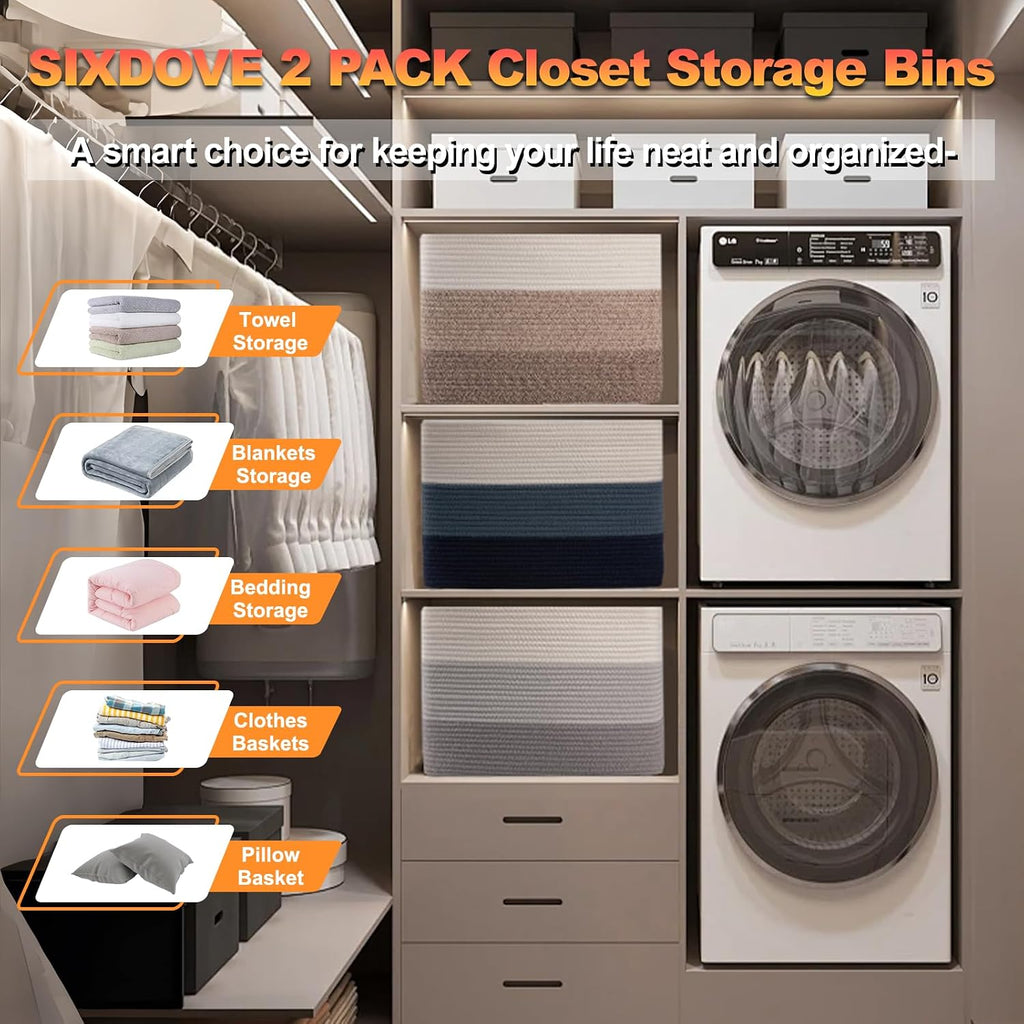 2 Pack Woven Storage Baskets for Closet, Toy Basket with Handles
