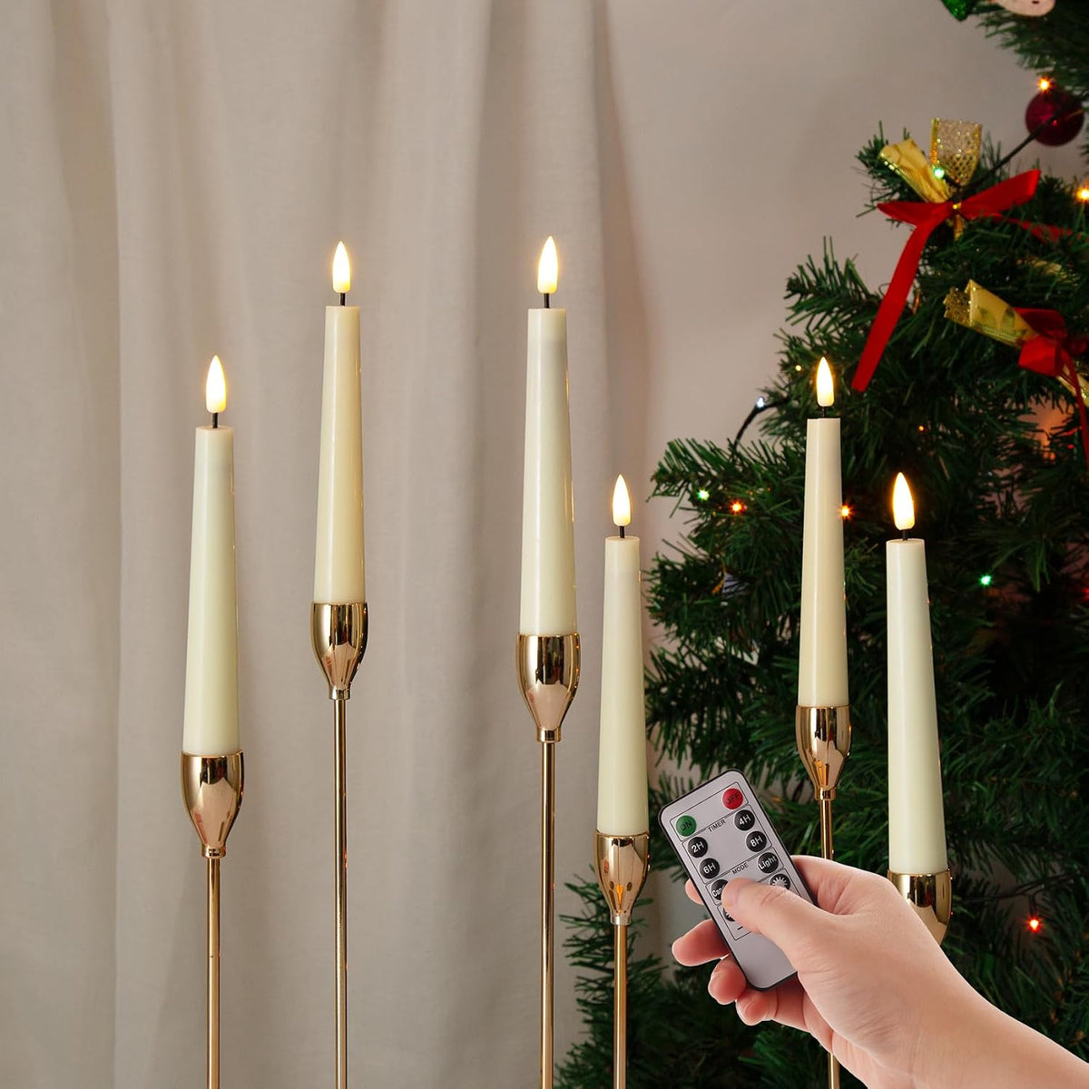 Eywamage Short Ivory Flameless Taper Candles with Remote Set of 6