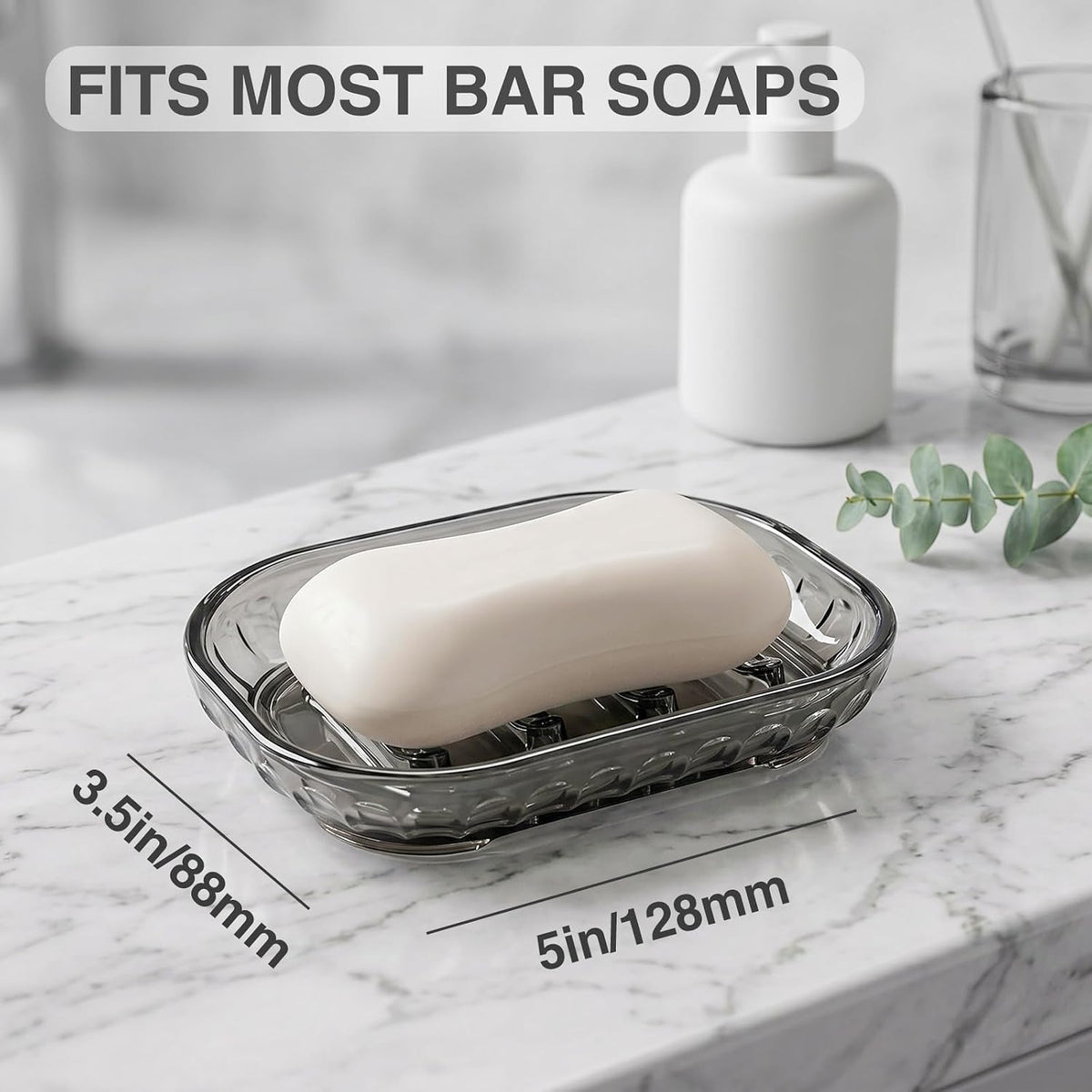 Smoky Gray Clear Soap Dish 3 Pack, Self Draining Bar Soap Holder with Raised Ridges, Modern Transparent Soap Tray for Bathroom Shower, Kitchen Sink, Bathtub, Quick Dry Soap Saver for Shower
