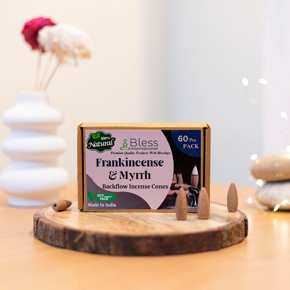 Bless-International Frankincense-and-Myrrh-100%-Natural-Incense-Backflow-Cones-for-Waterfall Handmade-Organic-Chemicals-Free for-Purification-Relaxation-Positivity-Meditation The-Best-scents-60-Count