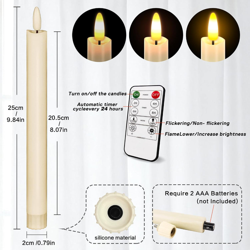 Flameless Taper Candles , Led Flickering Flameless Candlesticks (Ivory)
