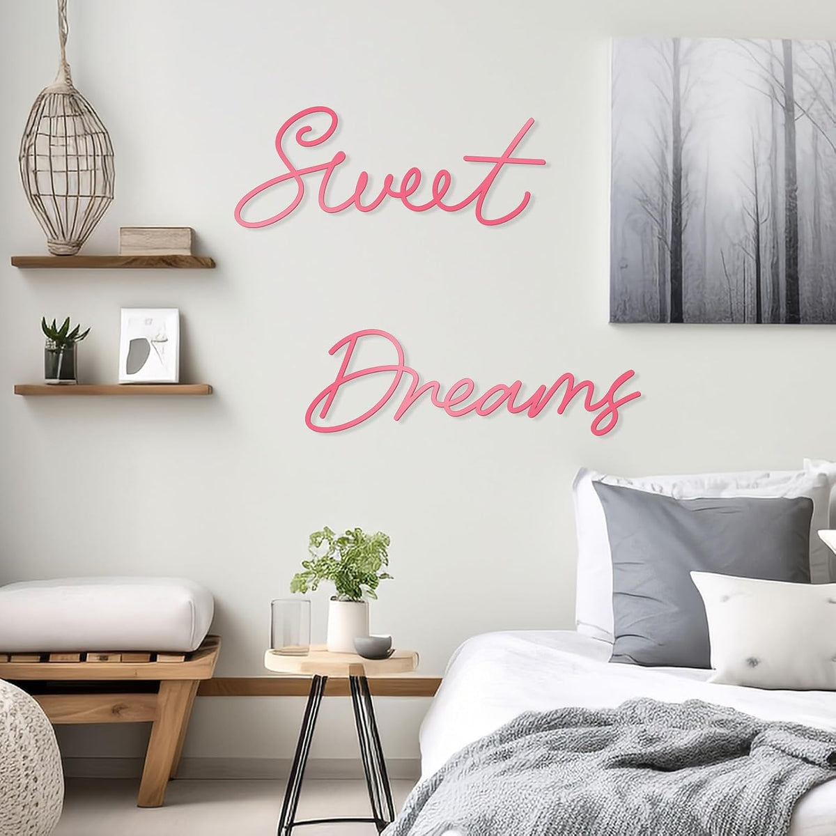 Zzbakress Sweet Dreams Metal Bedroom Wall Decor, Pink,Farmhouse
