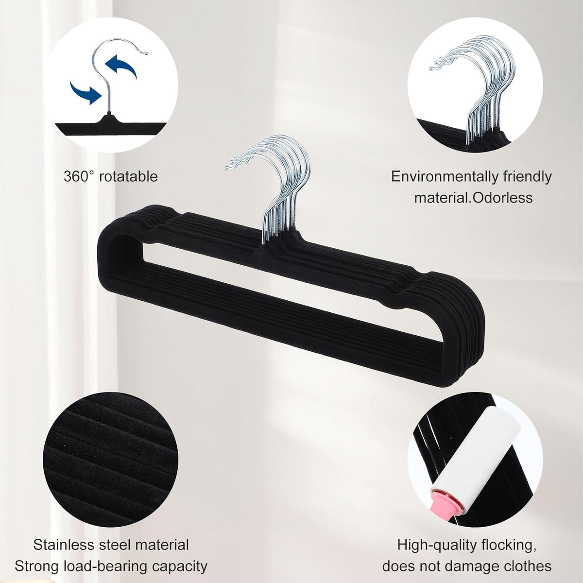 Velvet Pant Hangers Non Slip 20 Pack Black Velvet Hangers Plastic Rectangular Slim Velvets Hanger with 10 Hooks for Jean, Bra, Shorts