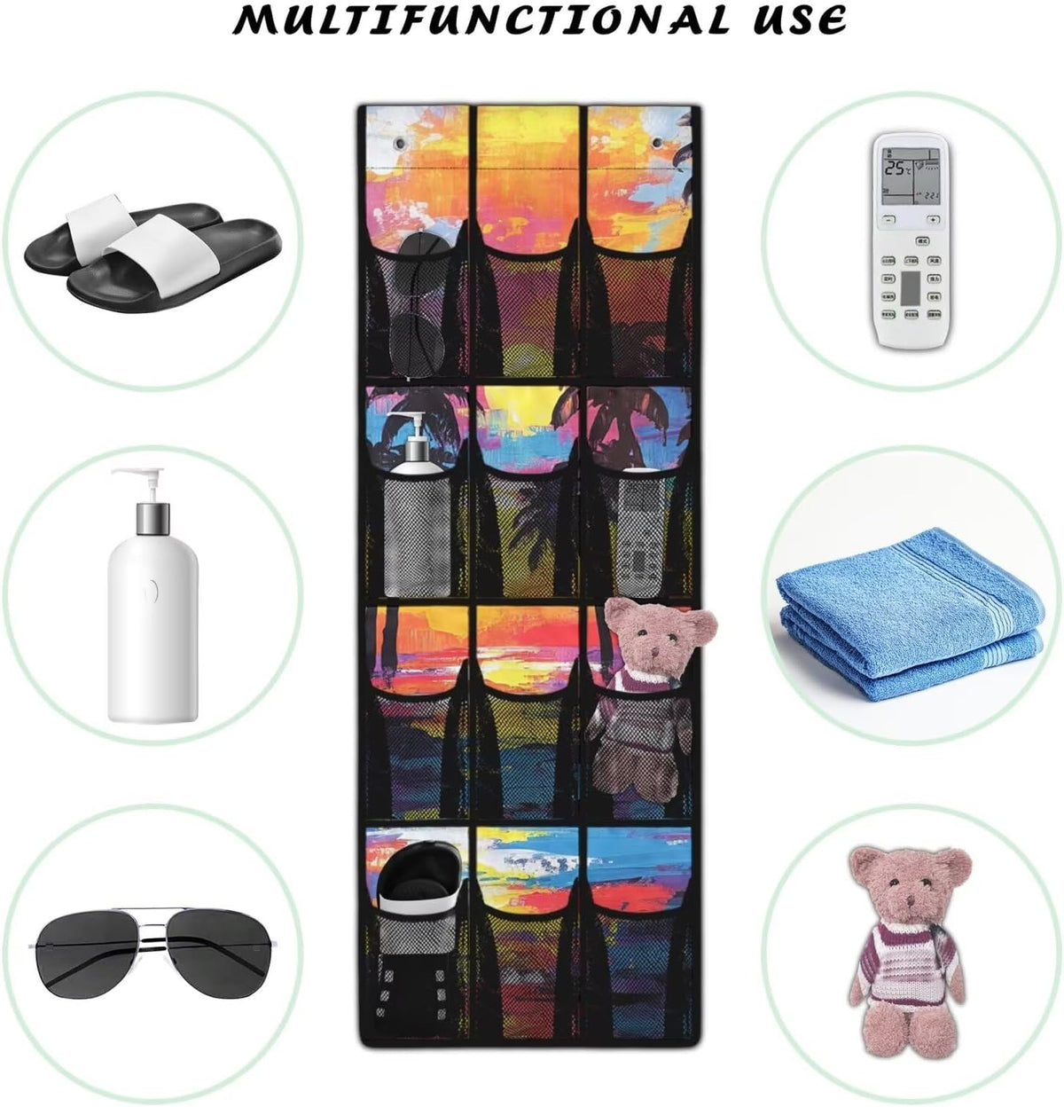 Colorful Sunset Over The Door Shoes Organizers,Behind Door Shoes Hang Holder Rack,Storage for Small Spaces