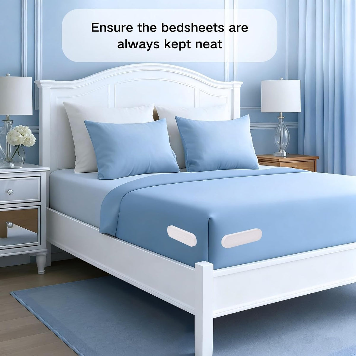 Upgrade Bed Sheet Holders for Corners, Lock Sheet Holders, Fasteners Sheet Keep Sheets Firm & Tight, Durable Heavy Duty Bed Fitted Sheet Clips, Sheet Locks, Fit All Mattress - 4Pcs White