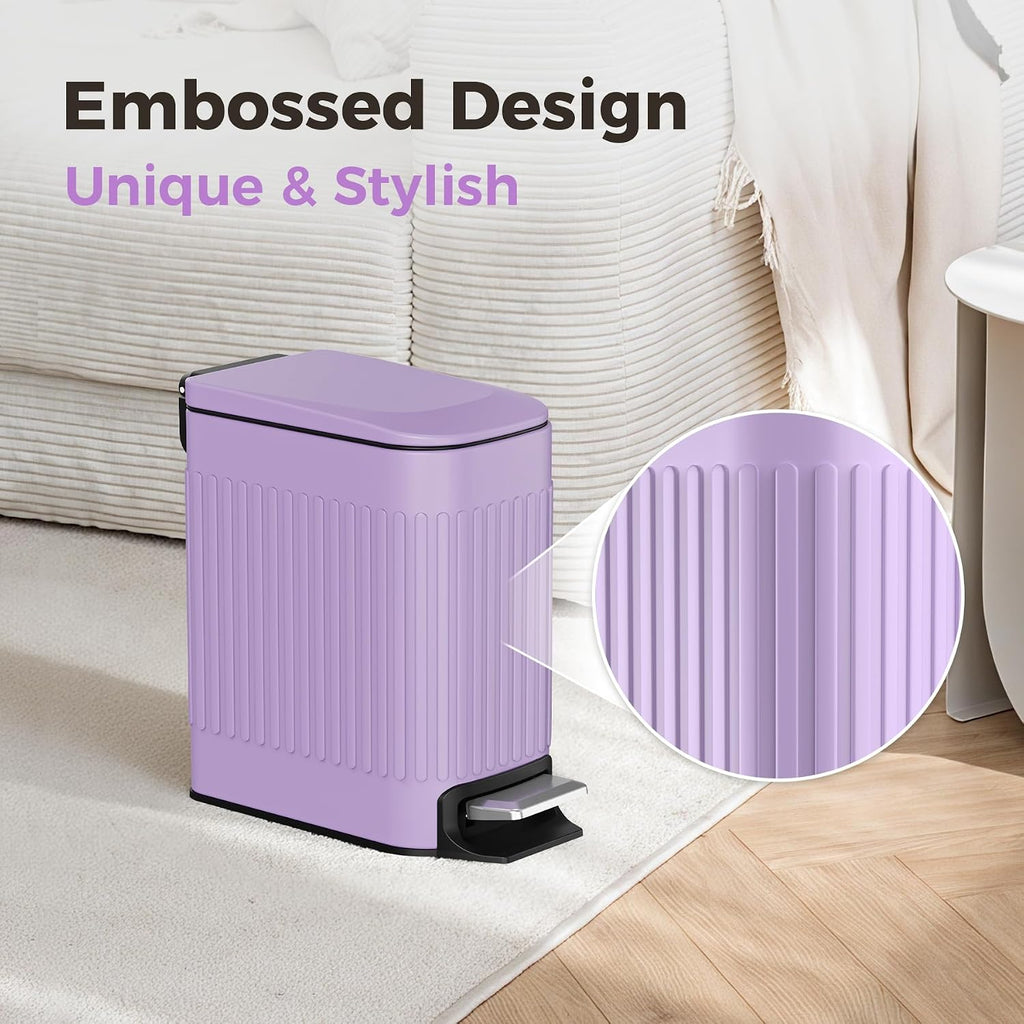 TrashAid 1.6Gal Slim Bathroom Trash Can with Lid Soft Close & Pedal, Purple
