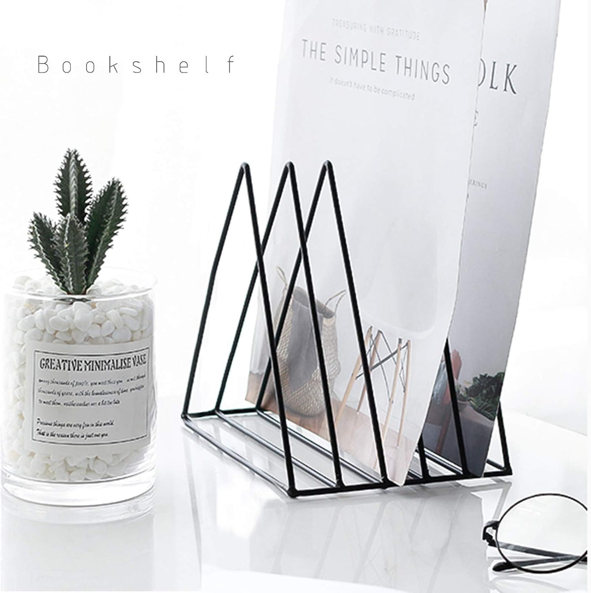 QPEY 5-Slot Black Metal Triangle File Holder, 1pc for Office