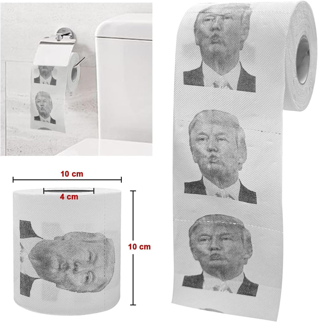Trump Toilet Brush ＆ Toilet Paper Roll Set, Funny Gag Gift Toilet Bowl Brush for Bathroom Cleaning, Political Satire Products