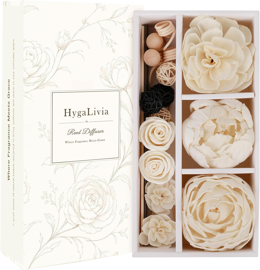 Reed Diffuser Set with 7 Sola Wood Flowers & Fiber Diffuser Sticks
