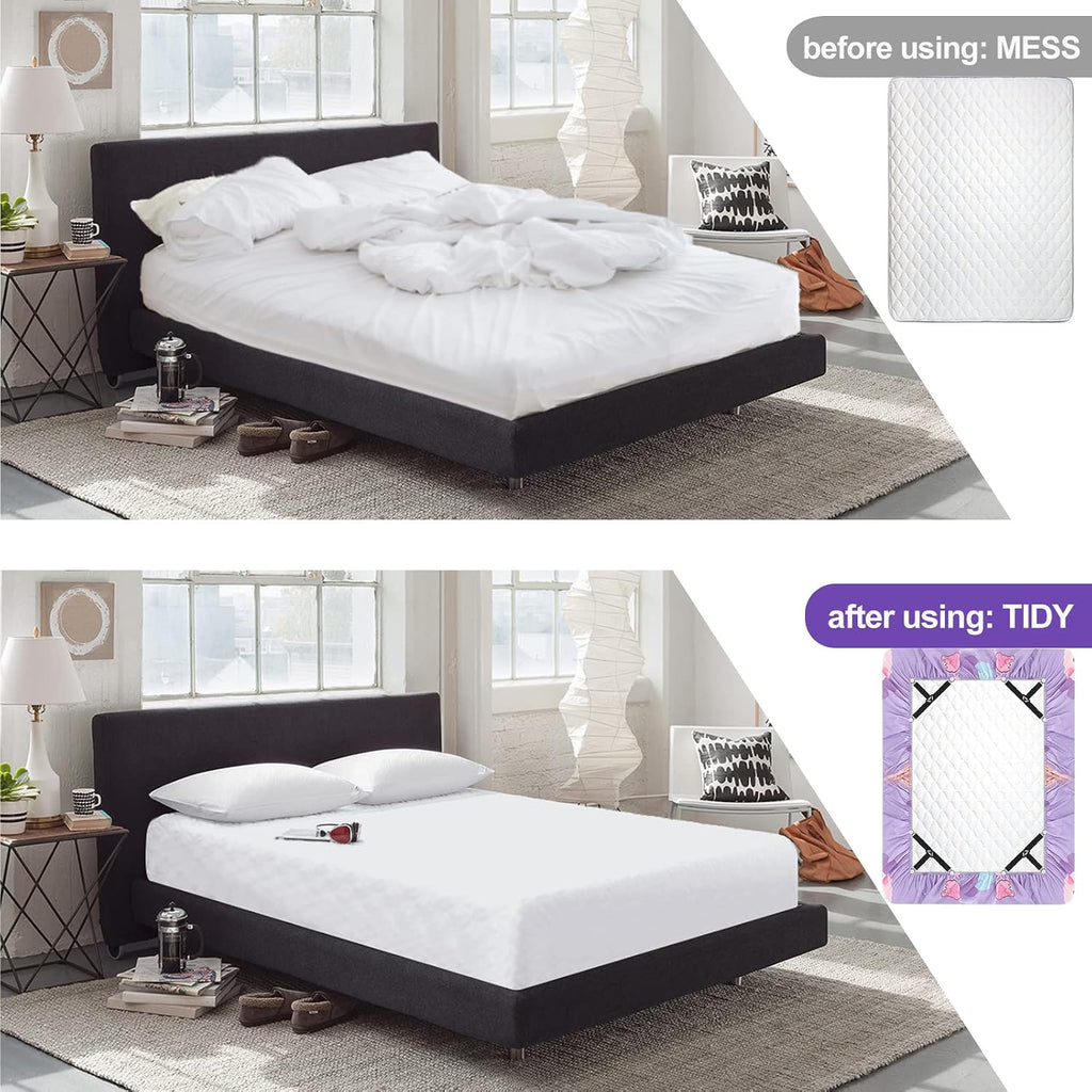 Bed Sheet Fasteners, Triangle Sheet Straps Mattress Clips, 3 Way Fitted Bed Corner Holder Sheet Suspenders Grippers for Bedding Sheets, Mattress Covers, Sofa Cushion (4PCS)