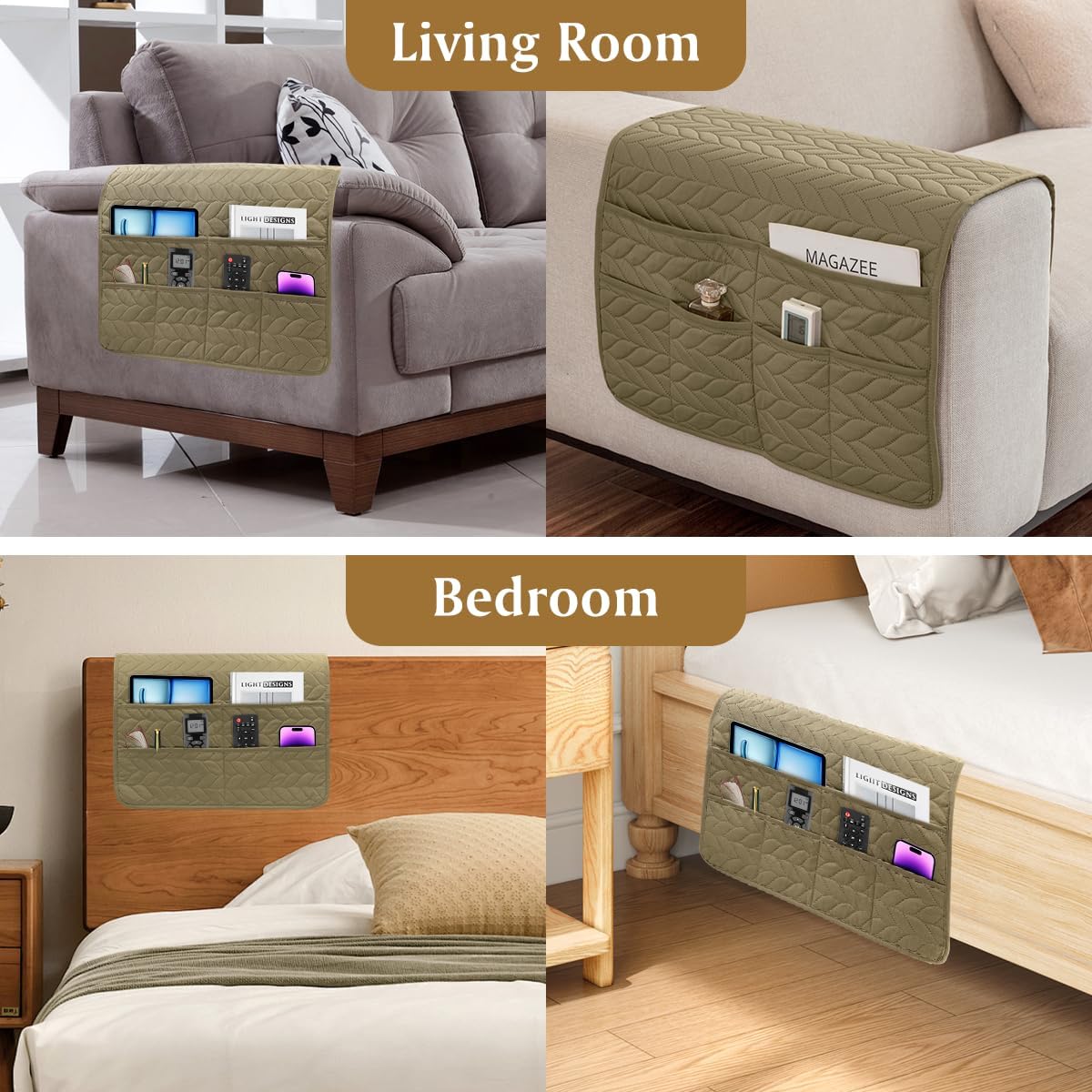 Sofa Armrest Organizer Armchair Caddy for Recliner, Khaki