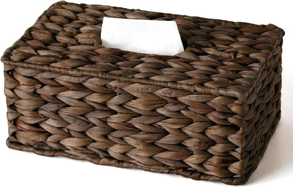 Wicker Tissue Box Cover Rectangle,Handwoven Facial Tissue Box Holder,Brown
