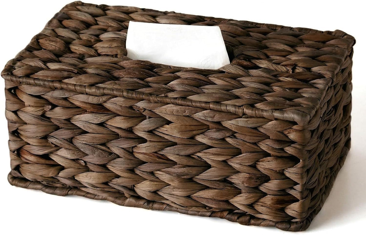 Wicker Tissue Box Cover Rectangle,Handwoven Facial Tissue Box Holder,Brown