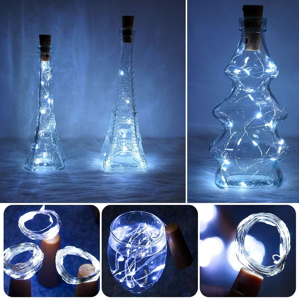 SunKite Wine Bottle String Lights with Cork,18 Pack 20 LED 2M Battery Operated Mini Silver Copper Wire Fairy Lights for DIY Party Wedding Table Centerpieces Decor (Cool White)
