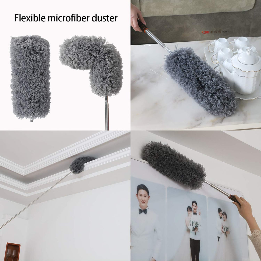Midoneat Lambswool Duster with Extra Flexible Microfiber Head,Long Reach/Extendable Duster Up to 86" for Cleaning High Ceiling Fan, Interior Roof, Cobweb, Keyboard, Furniture