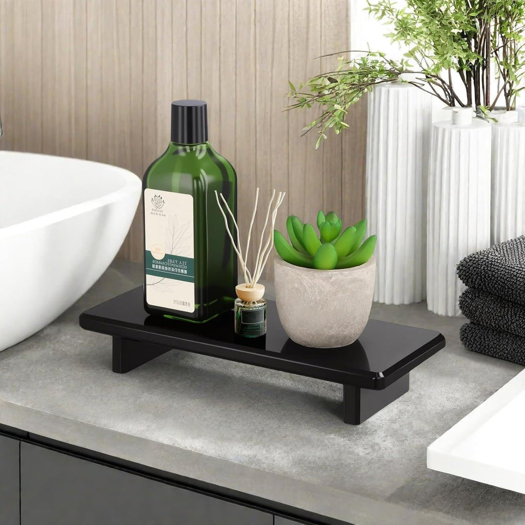 Small Black Bathroom Vanity Tray, Acrylic Soap Tray for Kitchen Countertop