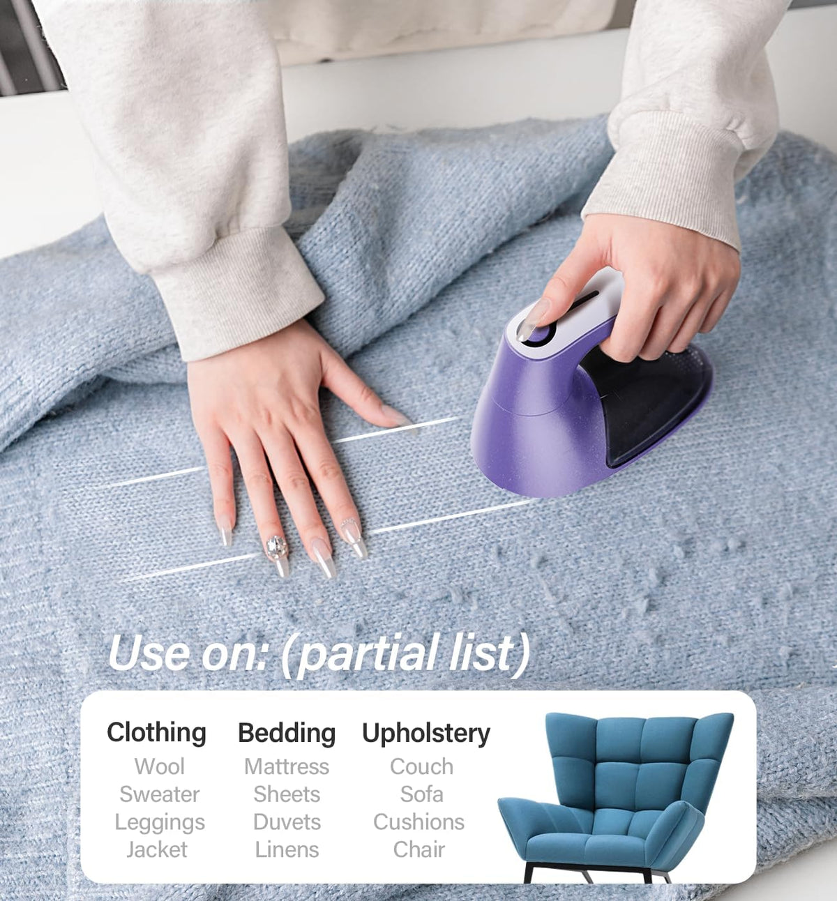 Bymore Fabric Shaver, Lint Shaver, Sweater Shaver for Clothes, Purple