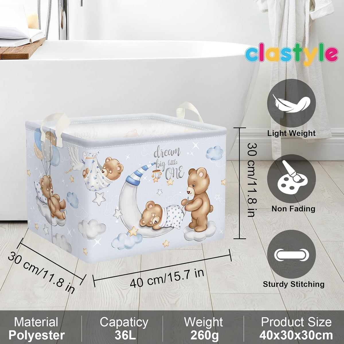 Clastyle Kid Storage Basket Sleeping Animal Foldable Laundry Hamper, 36L