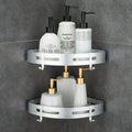 Corner Caddy Bathroom Shower Shelf Wall Mounted No Drilling 2 Tier Storage Shelves Adhesive Triangle Baskets Silver Bathroom Kitchen Storage Basket