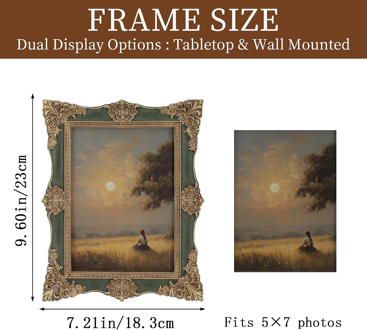 5x7 Vintage Picture Frames -5x 7 Antique Picture Frame, Ornate Frames 5 X 7 With Glass Front For Tabletop Photo Display And Wall Hanging, Victorian Poster Frame 5 By 7 (Lake Green, 5X7)