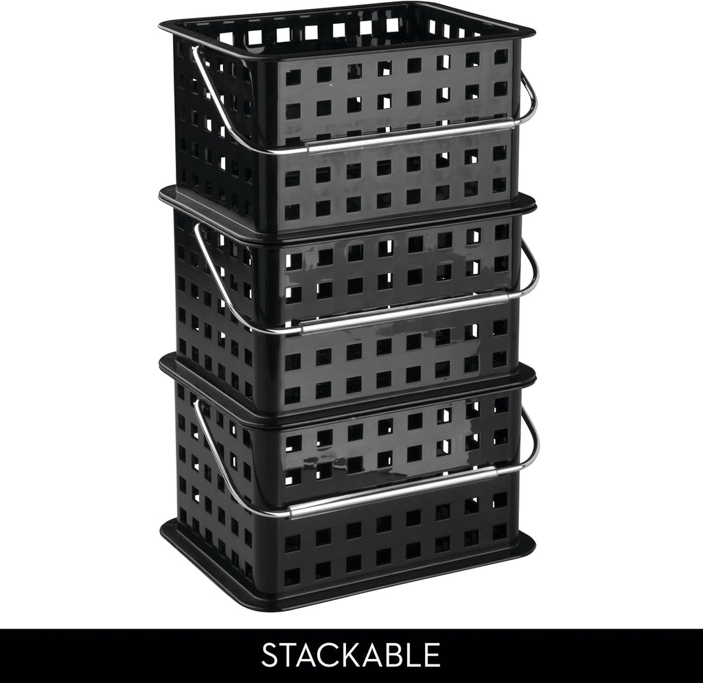 iDesign Stackable Shower Basket with Handle, Black, Set of 3