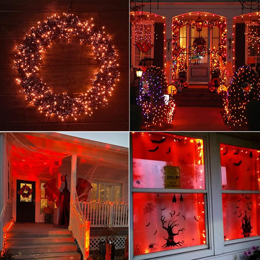 Orange Lights Halloween - 320 LEDs 35m/115ft 8 Modes Memory Function End-to-End Plug in Outdoor/Indoor Waterproof Fairy Twinkle Tree Fall String Lights for Autumn/Thanksgiving/All Saints' Day/Yard