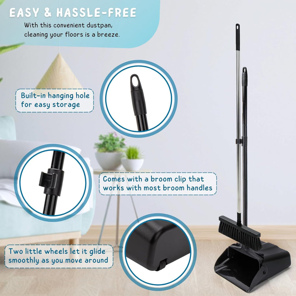 Dustpan with Long Handle, 37’’ Heavy Duty Standing up Dust Pan for Home