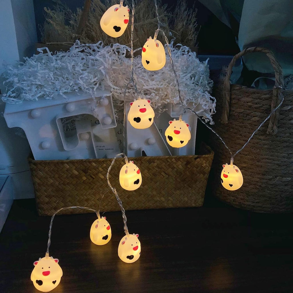 5.4 FT Easter Cow String Lights,10 LED Christmas Cow Fairy Light String Battery Operated for Home Party Camping Decoration (10LED, Cow)