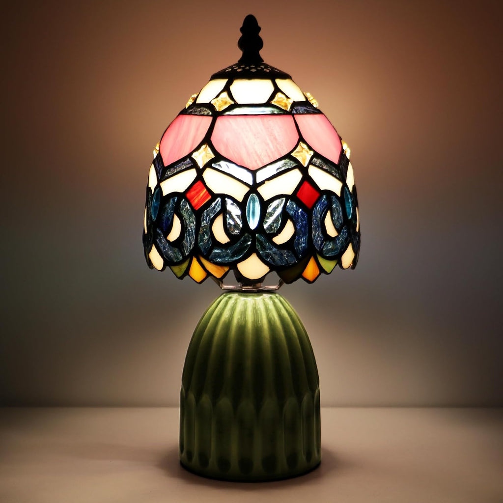 Tiffany Stained Glass Mushroom Table Lamp 12.5 Inch -Pink Jewelry