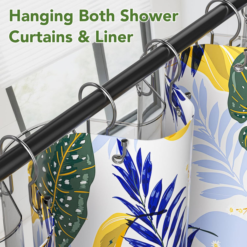 Goowin Shower Curtain Hooks, Simple Shower Curtain Rings, Sturdy Shower Curtain Hangers, Double Hook Shower Curtain Hooks, Smooth Gliding Metal Shower Hooks for Shower Curtain (Chrome, 12 Pack)