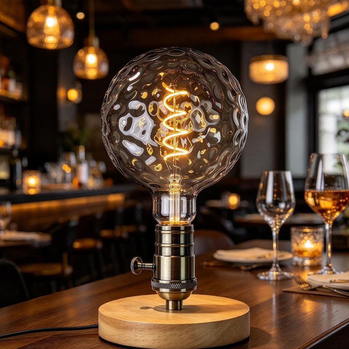 G40 LED Edison Bulb, Smoke Gray Hand-Blown Hard Glass, 4W (25W Incandescent Equivalent), 110-130V, E26, 2000K Warm Yellow Light, 200LM, Dimmable, for Indoor Decorative Lighting (Meteorite)
